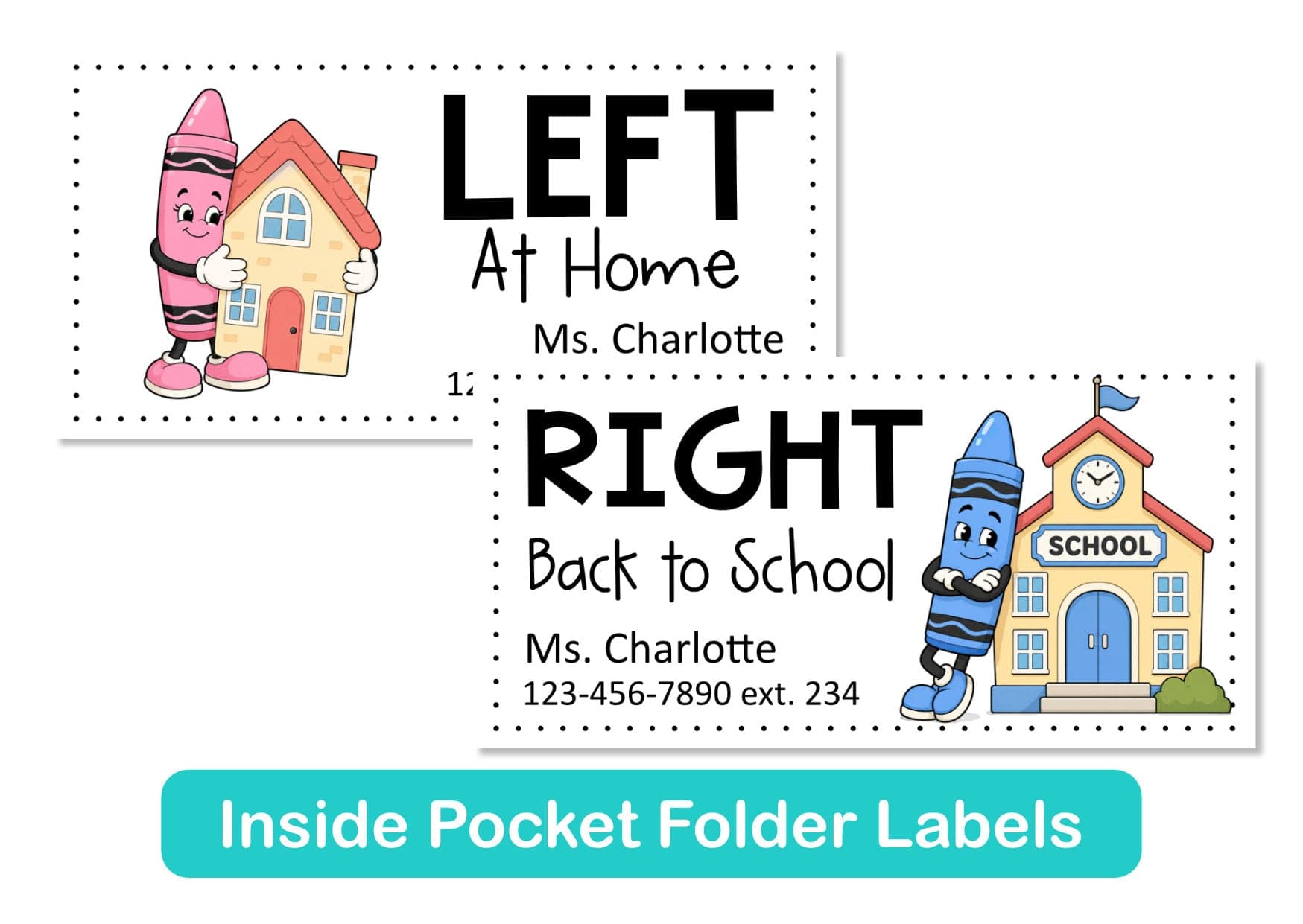 Left at home and right back to school pocket labels