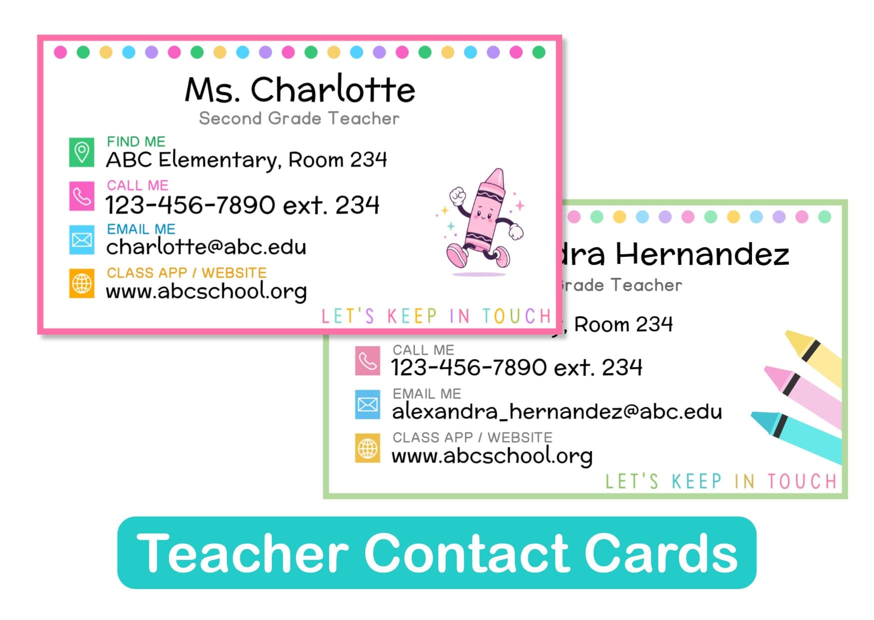 Editable teacher contact cards
